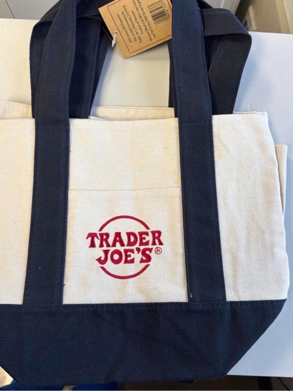 Trader Joe's Canvas Tote Bag in Cream and Navy